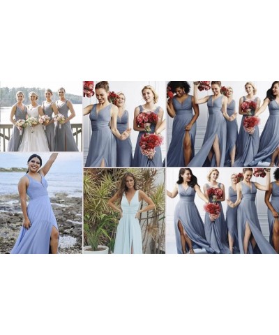 Women's Deep V Neck Bridesmaid Dresses with Slit 2023 Chiffon Pleats A Line Formal Party Dresses with Pockets YJ120 Baby Blue...