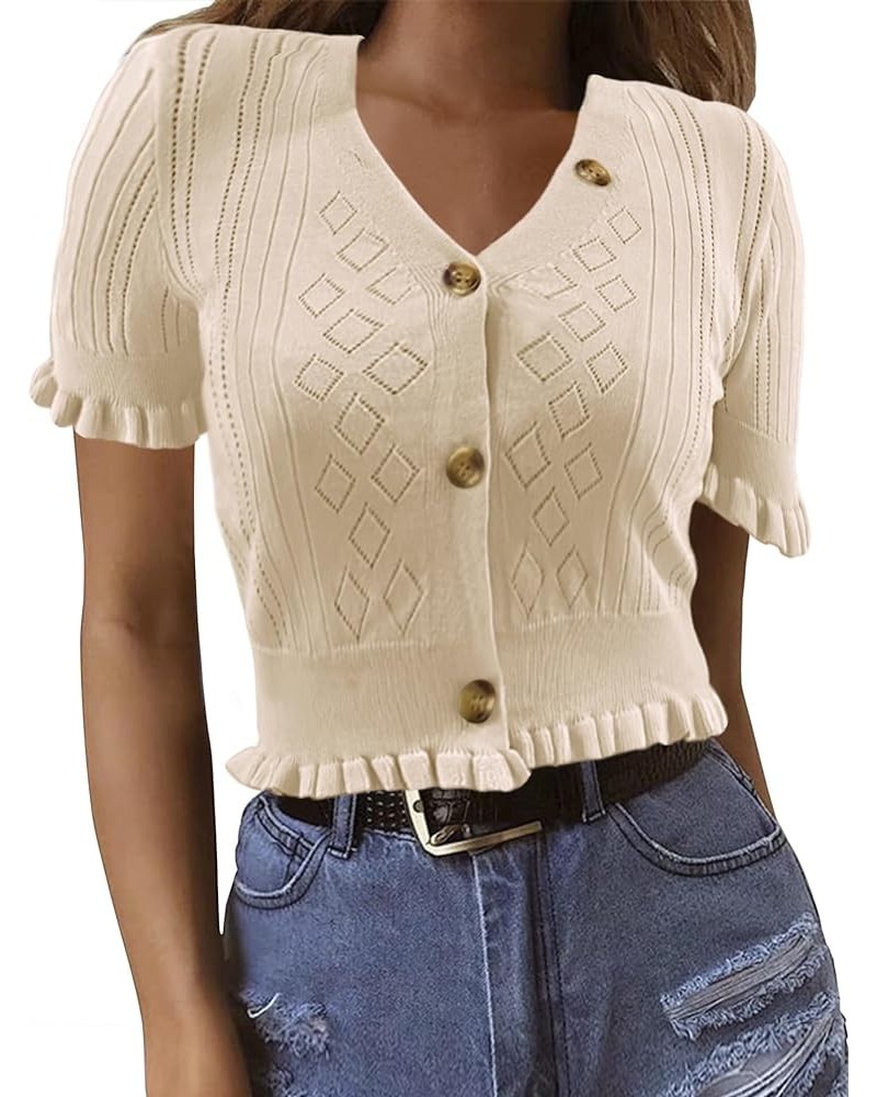 Women's Short Sleeve Cardigan Knit Shrug Button Down Lightweight V Neck Cardigan Apricot $7.97 Tops