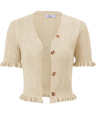 Women's Short Sleeve Cardigan Knit Shrug Button Down Lightweight V Neck Cardigan Apricot $7.97 Tops