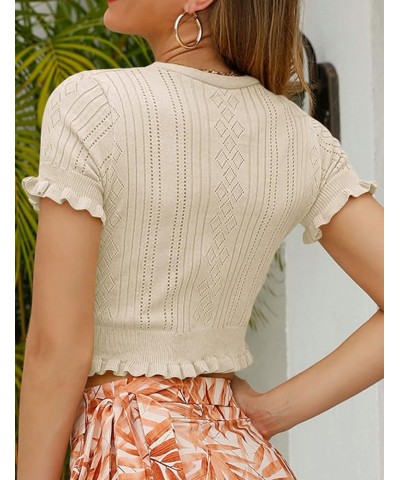 Women's Short Sleeve Cardigan Knit Shrug Button Down Lightweight V Neck Cardigan Apricot $7.97 Tops