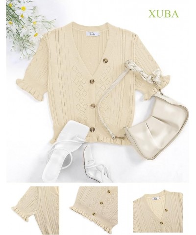 Women's Short Sleeve Cardigan Knit Shrug Button Down Lightweight V Neck Cardigan Apricot $7.97 Tops