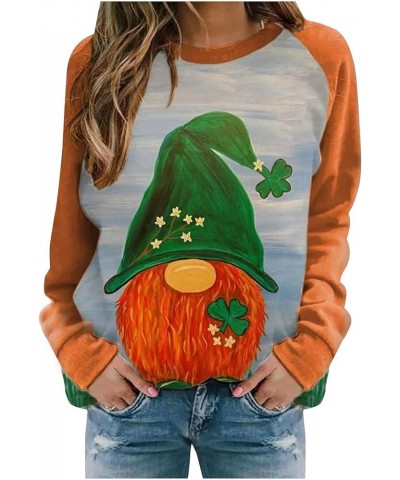 St Patricks Day Shirt Women Long Sleeve Off Shoulder Irish Tee Blouse Strap Shamrock Graphic T Shirts Trendy Blouse X-orange ...