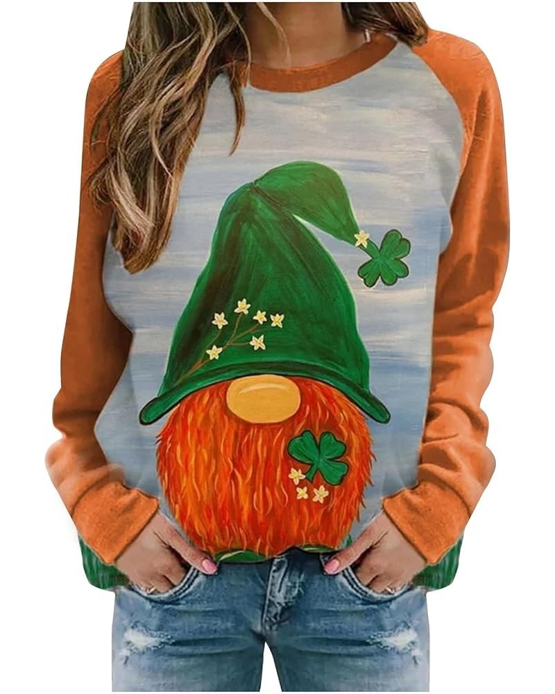 St Patricks Day Shirt Women Long Sleeve Off Shoulder Irish Tee Blouse Strap Shamrock Graphic T Shirts Trendy Blouse X-orange ...