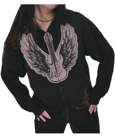 Women Graphic Zip Up Crop Hoodie Vintage Skull Skeleton Crop Sweatshirt Aesthetic Long Sleeve Jacket Wings Print Black $10.39...