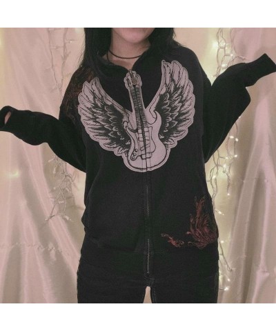 Women Graphic Zip Up Crop Hoodie Vintage Skull Skeleton Crop Sweatshirt Aesthetic Long Sleeve Jacket Wings Print Black $10.39...