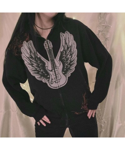 Women Graphic Zip Up Crop Hoodie Vintage Skull Skeleton Crop Sweatshirt Aesthetic Long Sleeve Jacket Wings Print Black $10.39...