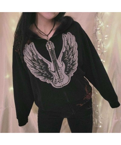 Women Graphic Zip Up Crop Hoodie Vintage Skull Skeleton Crop Sweatshirt Aesthetic Long Sleeve Jacket Wings Print Black $10.39...