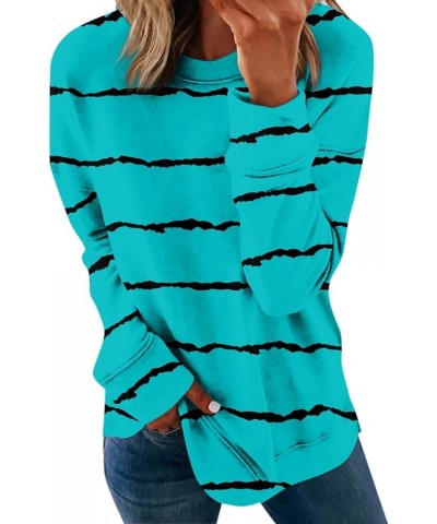 Womens Fall Fashion 2023,Women'S Striped Print Pullover Long Sleeve Crewneck Sweartshirts Fall Winter Tops Shirts 2-cyan $10....