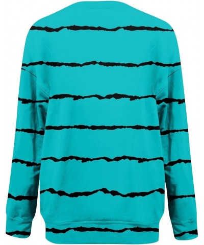 Womens Fall Fashion 2023,Women'S Striped Print Pullover Long Sleeve Crewneck Sweartshirts Fall Winter Tops Shirts 2-cyan $10....