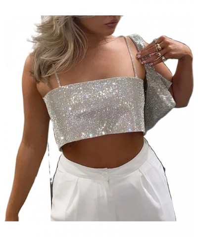 Women Sequin Crop Top Sparkly Crystal Tank Top Shiny Rhinestone Spaghetti Strap Tank Corset Sexy Clubwear Rave Outfit Silver ...