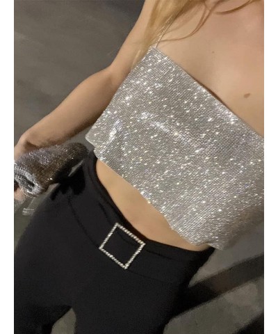 Women Sequin Crop Top Sparkly Crystal Tank Top Shiny Rhinestone Spaghetti Strap Tank Corset Sexy Clubwear Rave Outfit Silver ...