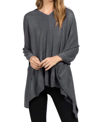 Scarfand's Versatile V-Neck Boat Neck Knitted Poncho Sweater Solid Colors Gray $14.99 Sweaters