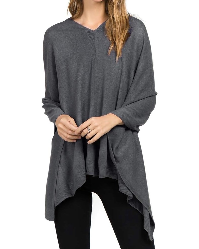 Scarfand's Versatile V-Neck Boat Neck Knitted Poncho Sweater Solid Colors Gray $14.99 Sweaters