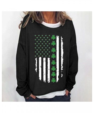 Women’s Shamrock American Flag Sweatshirt St.Patrick'S Day Irish Print Long Sleeve Loose Casual Pullover Shirt A1-black $11.5...