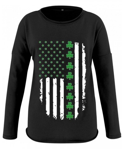 Women’s Shamrock American Flag Sweatshirt St.Patrick'S Day Irish Print Long Sleeve Loose Casual Pullover Shirt A1-black $11.5...