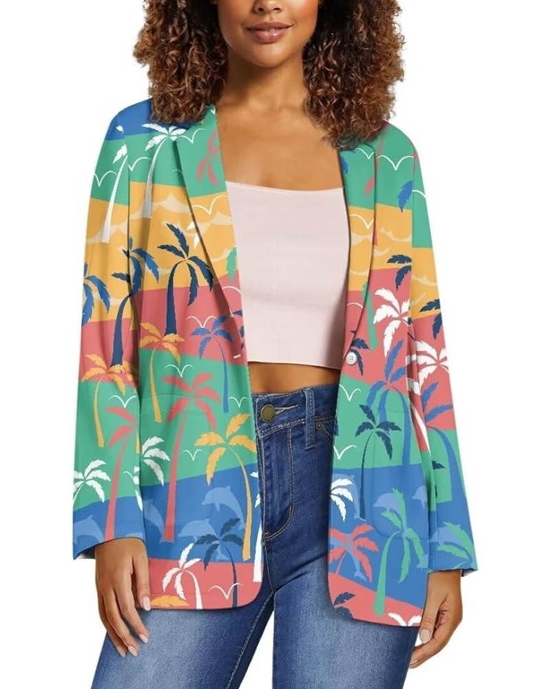 American Flag Bald Eagle Women's Graphic Print Blazer Button Open Front Long Sleeve Jacket Palm Tree Sunset-4 $14.62 Suits