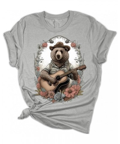 Womens Cottagecore Shirt Bear Playing Guitar T-Shirt Cute Floral Graphic Tee Short Sleeve Top Athletic Heather $14.81 Activewear