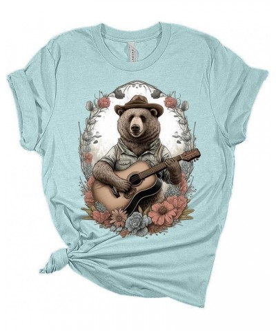 Womens Cottagecore Shirt Bear Playing Guitar T-Shirt Cute Floral Graphic Tee Short Sleeve Top Athletic Heather $14.81 Activewear