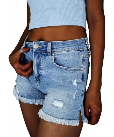 Jean Shorts Women High Waisted Ripped Frayed Raw Hem Summer Denim Shorts Blue $18.61 Shorts