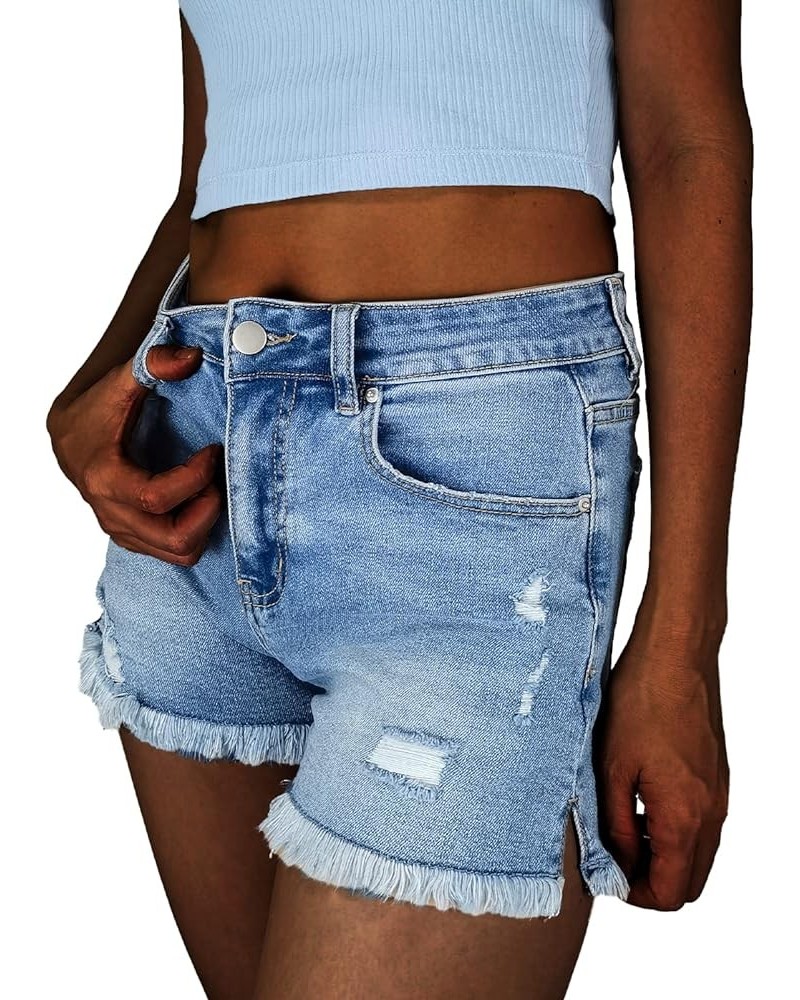 Jean Shorts Women High Waisted Ripped Frayed Raw Hem Summer Denim Shorts Blue $18.61 Shorts