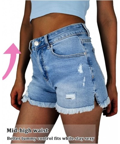 Jean Shorts Women High Waisted Ripped Frayed Raw Hem Summer Denim Shorts Blue $18.61 Shorts