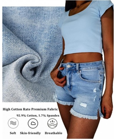 Jean Shorts Women High Waisted Ripped Frayed Raw Hem Summer Denim Shorts Blue $18.61 Shorts