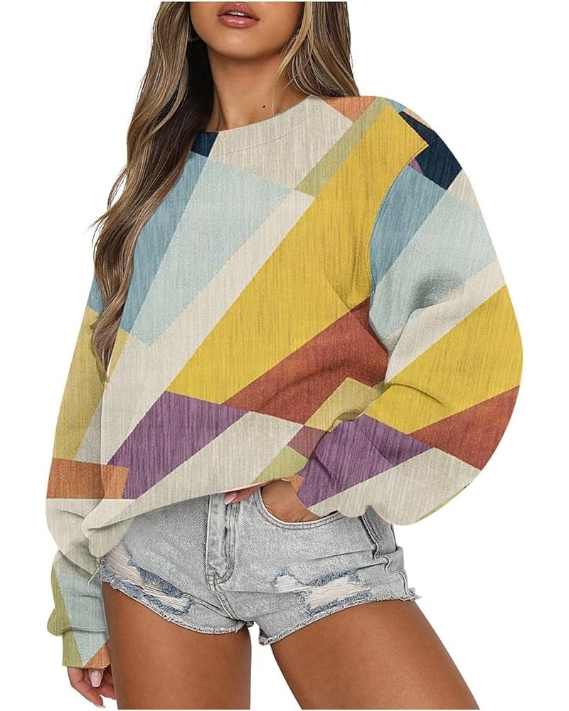 Womens 2023 Casual Long Sleeve Sweatshirts Crewneck Color Block Pullover Tops Oversized Fashion Fall Clothes 02 Yellow $9.41 ...