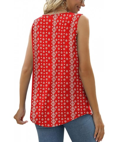 Summer Tank Tops for Women Loose Fit Pleated Tunics Scoop Neck Sleeveless Lace Tops Curved Hem Flowy 16-floral Red $13.76 Tanks