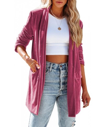 Womens Velvet Long Sleeve Jacket Casual Open Front Lapel Collar Cardigan Velvet Blazers Coat Pink $17.27 Blazers