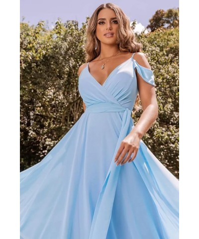 Off Shoulder Bridesmaid Dresses 2023 for Women Long Chiffon V Neck Formal Evening Gown with Slit RYZ18 Pink $32.99 Dresses