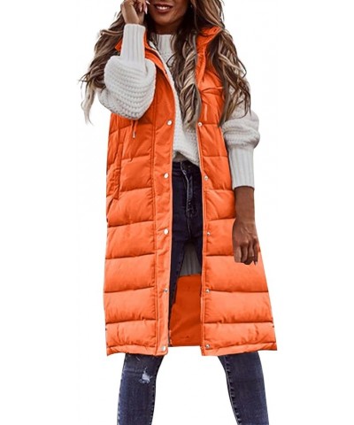 Womens Fashion 2023 Long Puffer Vests Hooded Sleeveless Zip Up Winter Thick Jackets With Pockets 03-orange $18.13 Vests