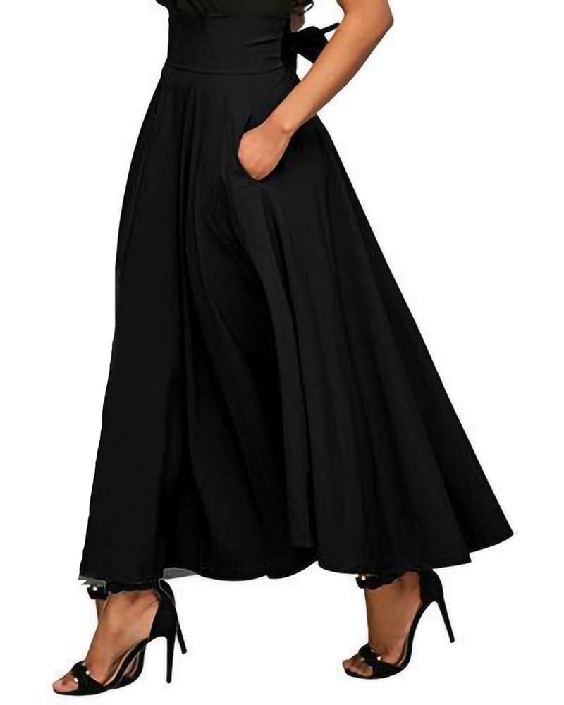 Women's Casual Button Down Pleated Skirt Solid Color Maxi Skirt A Line High Waist Skirt with Pocket B-black $8.24 Shorts