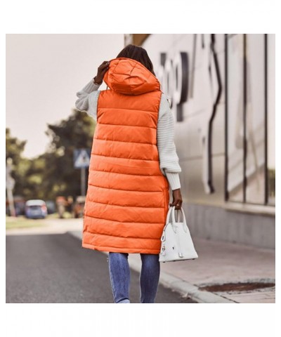 Womens Fashion 2023 Long Puffer Vests Hooded Sleeveless Zip Up Winter Thick Jackets With Pockets 03-orange $18.13 Vests