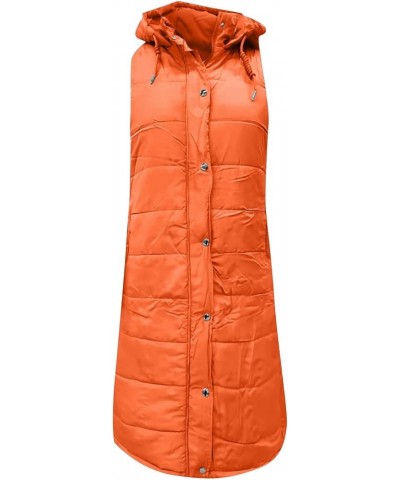 Womens Fashion 2023 Long Puffer Vests Hooded Sleeveless Zip Up Winter Thick Jackets With Pockets 03-orange $18.13 Vests