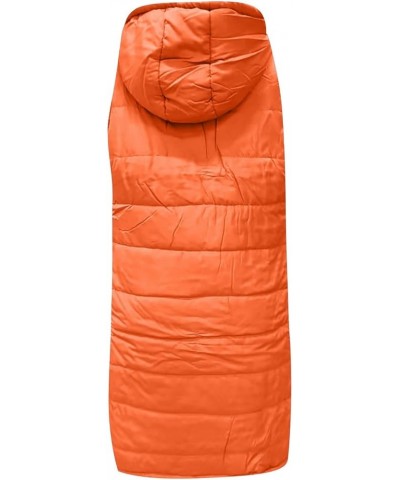 Womens Fashion 2023 Long Puffer Vests Hooded Sleeveless Zip Up Winter Thick Jackets With Pockets 03-orange $18.13 Vests