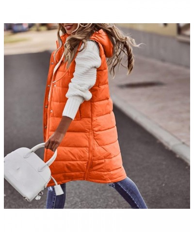 Womens Fashion 2023 Long Puffer Vests Hooded Sleeveless Zip Up Winter Thick Jackets With Pockets 03-orange $18.13 Vests