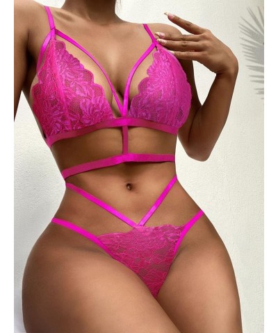 Lingerie for Women Floral Lace Cut-Out Lingerie Set Sleep & Lounge (Color : Hot Pink, Size : Medium) Large Hot Pink $12.59 Sl...