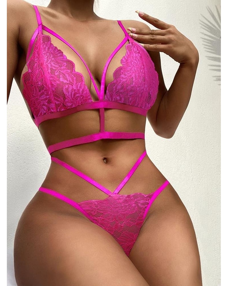 Lingerie for Women Floral Lace Cut-Out Lingerie Set Sleep & Lounge (Color : Hot Pink, Size : Medium) Large Hot Pink $12.59 Sl...