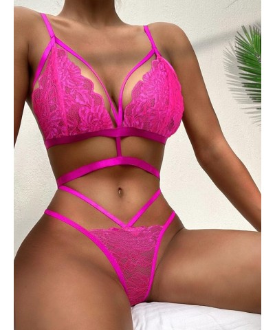 Lingerie for Women Floral Lace Cut-Out Lingerie Set Sleep & Lounge (Color : Hot Pink, Size : Medium) Large Hot Pink $12.59 Sl...