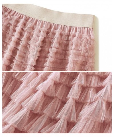 Women's Elastic Waist Ruffle Tiered Tulle Long Skirt Layered Pleated Maxi Skirt Light Pink $14.70 Skirts