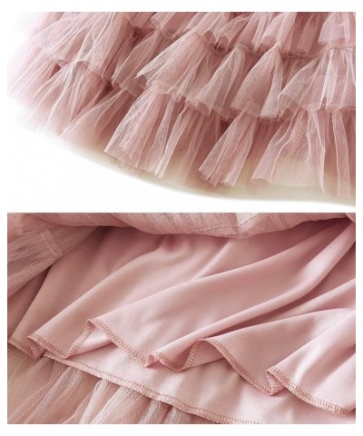 Women's Elastic Waist Ruffle Tiered Tulle Long Skirt Layered Pleated Maxi Skirt Light Pink $14.70 Skirts