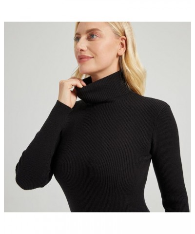 Women's Long Sleeve Turtleneck Rib Knit Side Slit Bodycon Midi Dress Black $19.36 Dresses