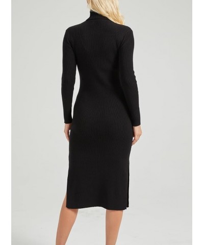 Women's Long Sleeve Turtleneck Rib Knit Side Slit Bodycon Midi Dress Black $19.36 Dresses