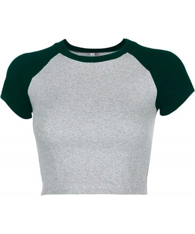 Women's Letter Print Tee Short Sleeve Round Neck Slim Fit Crop Top T Shirt Grey Green $10.43 T-Shirts