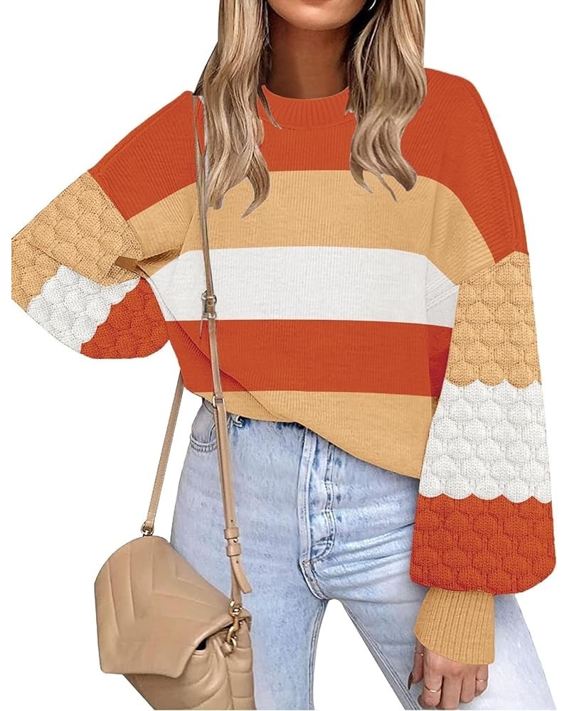 Women's Crew Neck Color Block Oversized Sweaters Knitted Pullover Jumper Tops Casual Lantern Sleeve Sweater Cloblockor $22.00...