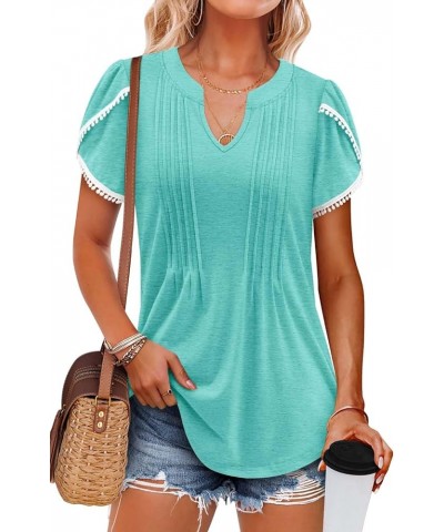 Womens Summer Tops Pleated Sleeveless Tunic Tank Tops Short Sleeve Tops Shirts 1-water Green $11.75 Tops