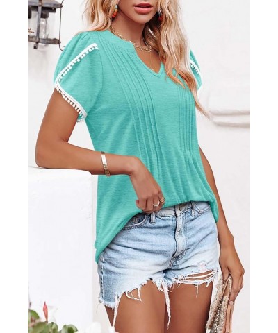 Womens Summer Tops Pleated Sleeveless Tunic Tank Tops Short Sleeve Tops Shirts 1-water Green $11.75 Tops