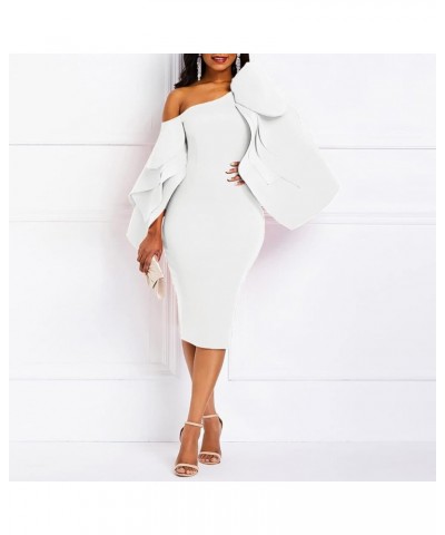 Bodycon Dress for Woman Long Sleeve Knee-Length Ruffle Sleeve Off Shoulder Evening Dress White $38.99 Dresses