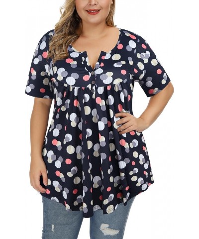 Women's Plus Size Tunic Tops Summer Short Sleeve V Neck Blouses Ruffle Flowy Button Up T Shirts P120 Polka Dot Black $17.92 Tops