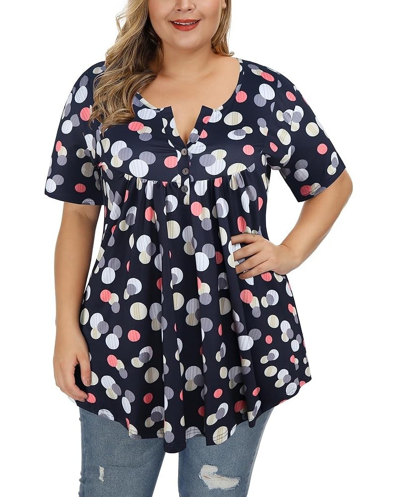 Women's Plus Size Tunic Tops Summer Short Sleeve V Neck Blouses Ruffle Flowy Button Up T Shirts P120 Polka Dot Black $17.92 Tops